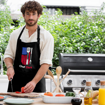 Personalized USA Flag Kitchen Design Chef Apron for Men & Women with Custom Name