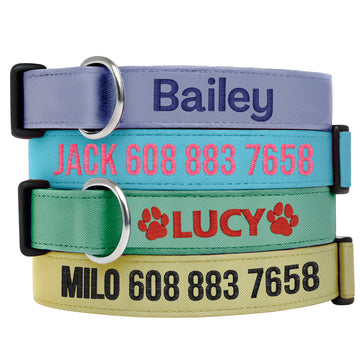 Personalized Dog Collar, Dog Collars with Name and Phone Number Adjustable Custom Dog Collar for Small, Medium & Large Dogs. Embroidered Pastel Dog Collar Baby Blue, Purple, Yellow Custom Pet Name Tag