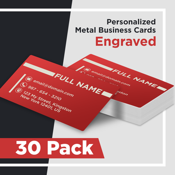 Personalized Metal Business Cards Engraved with Custom Name & Business Information, Aluminum Business Cards, Laser Business Card Holder Customized- Engraved & Shipped from the USA - 30 Pack, Red