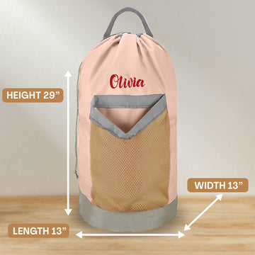 Personalized Laundry Bag Heavy Duty Custom Graduation University XL Bag Backpack with Hanging Shoulder Strap & Mesh Pocket - Back to School College Graduation Gift - Choose Your Font & Thread Color