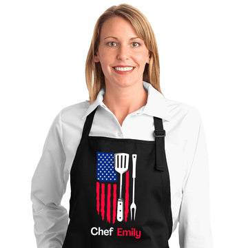 Personalized USA Flag Kitchen Design Chef Apron for Men & Women with Custom Name