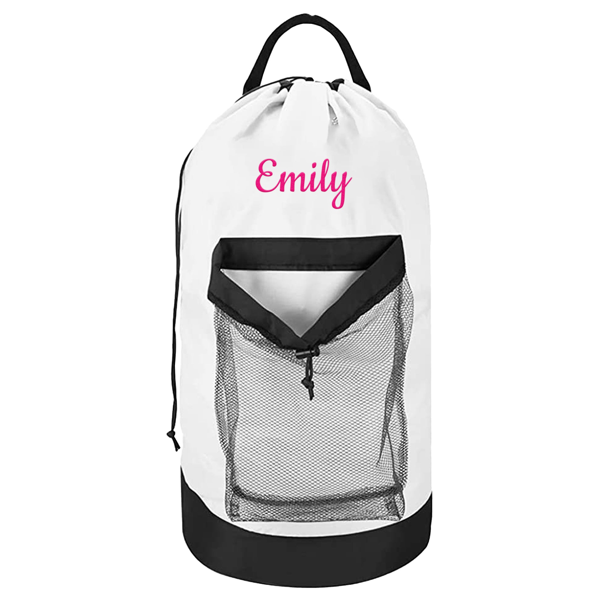 Personalized Embroidered White Laundry Bag Heavy Duty For College, Customize University Bag